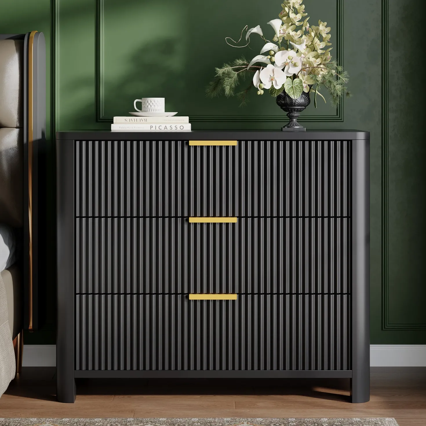 Oversized Nightstand, 31.5" Wide Bedside Table with 3 Drawers for Bedroom