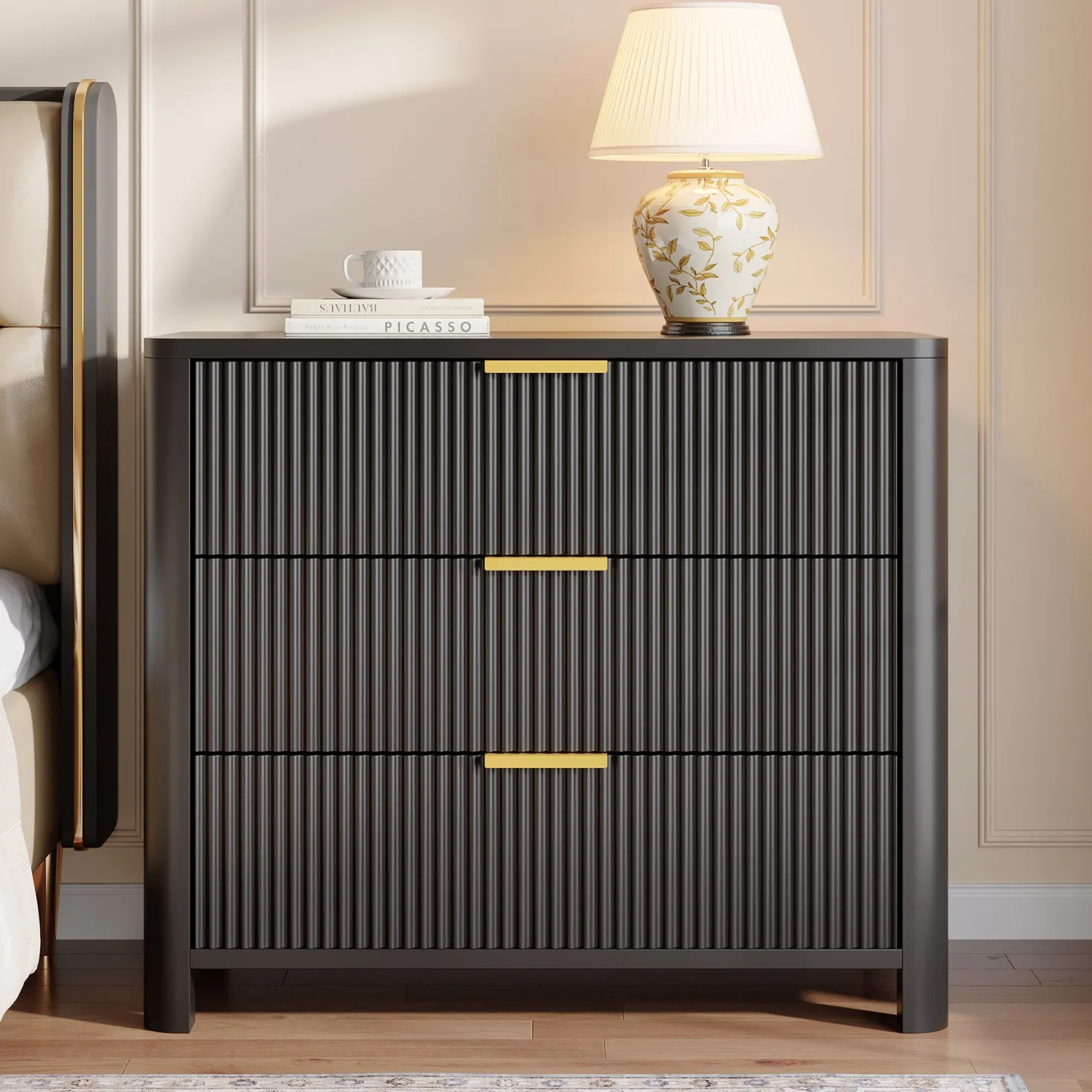Oversized Nightstand, 31.5" Wide Bedside Table with 3 Drawers for Bedroom