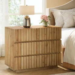 Oversized Solid Wood Nightstand, 31.5" Bedside Table with 3 Drawers