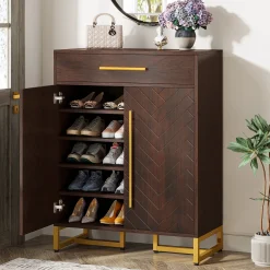 20-Pair Shoe Cabinet Organizer with Drawer & Adjustable Shelves