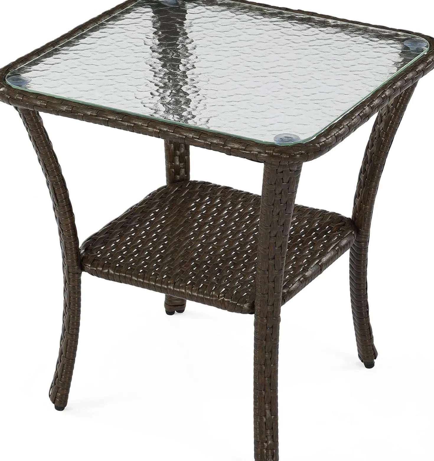Patio Side Table, Outdoor 2-Tier Rattan End Table for Porch