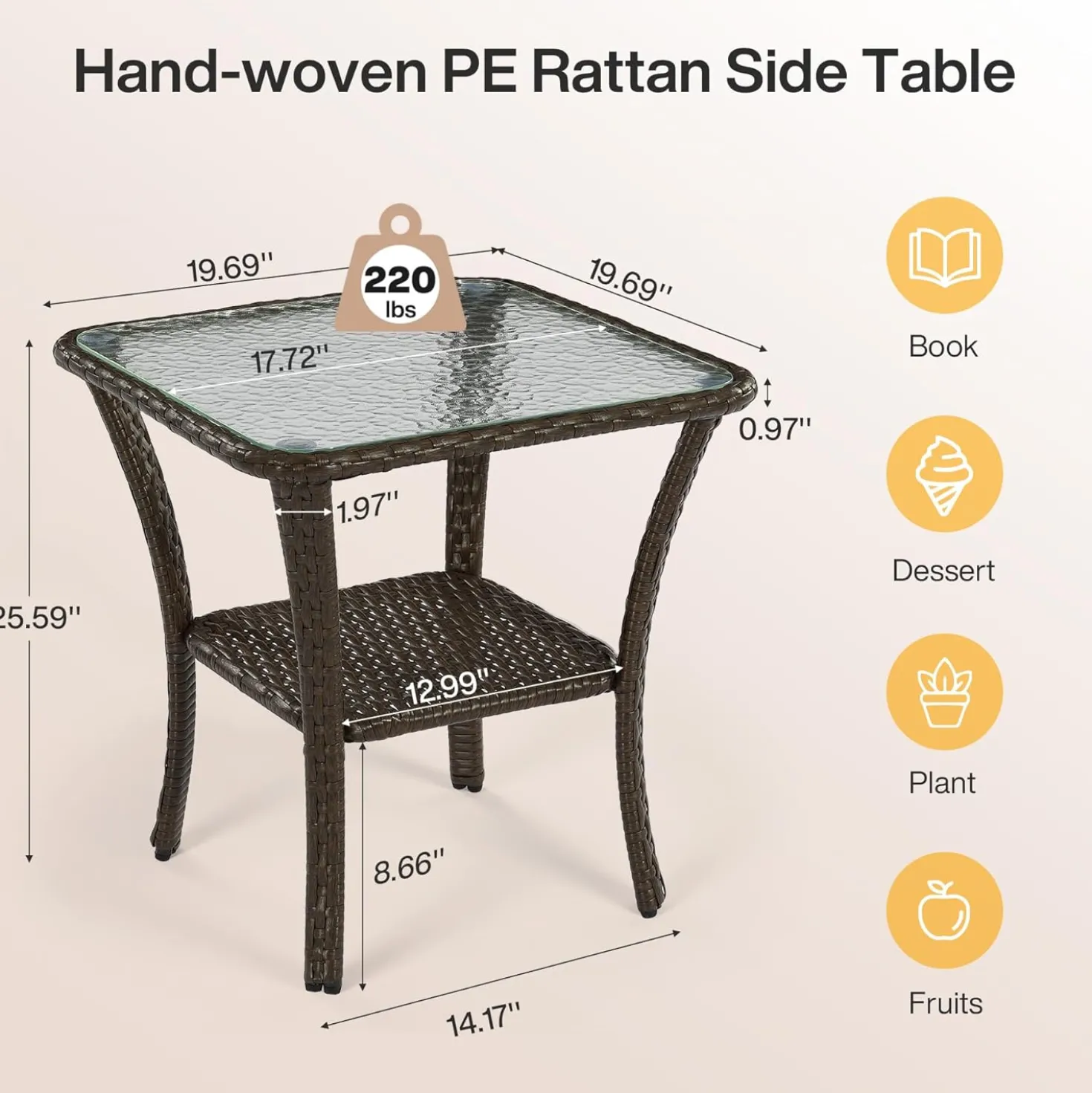 Patio Side Table, Outdoor 2-Tier Rattan End Table for Porch