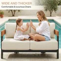 Patio Sofa Loveseat, Outdoor 2-Seater U-Shape Chair with Cushions