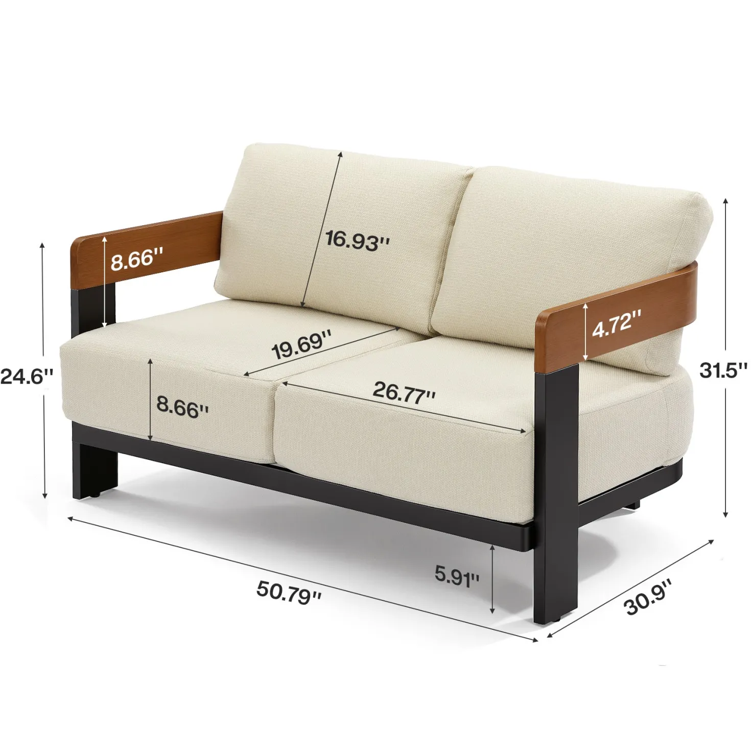 Patio Sofa Loveseat, Outdoor 2-Seater U-Shape Chair with Cushions