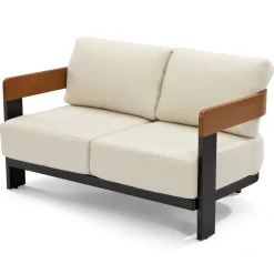 Patio Sofa Loveseat, Outdoor 2-Seater U-Shape Chair with Cushions