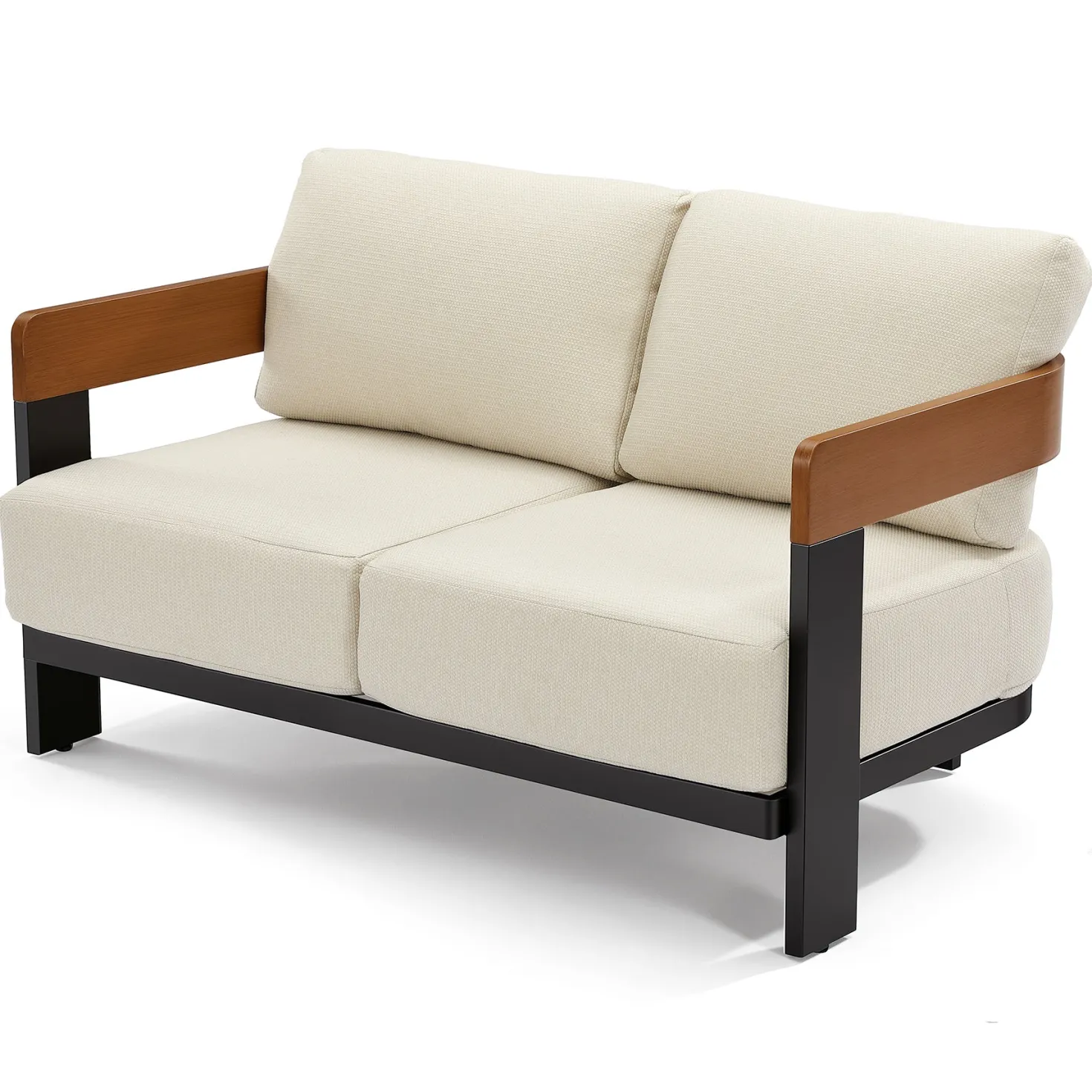Patio Sofa Loveseat, Outdoor 2-Seater U-Shape Chair with Cushions
