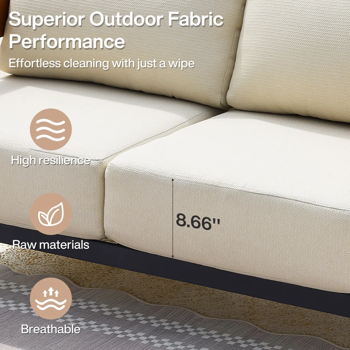Patio Sofa Loveseat, Outdoor 2-Seater U-Shape Chair with Cushions