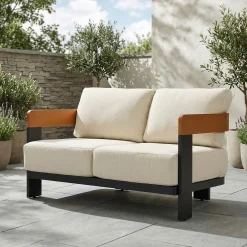 Patio Sofa Loveseat, Outdoor 2-Seater U-Shape Chair with Cushions