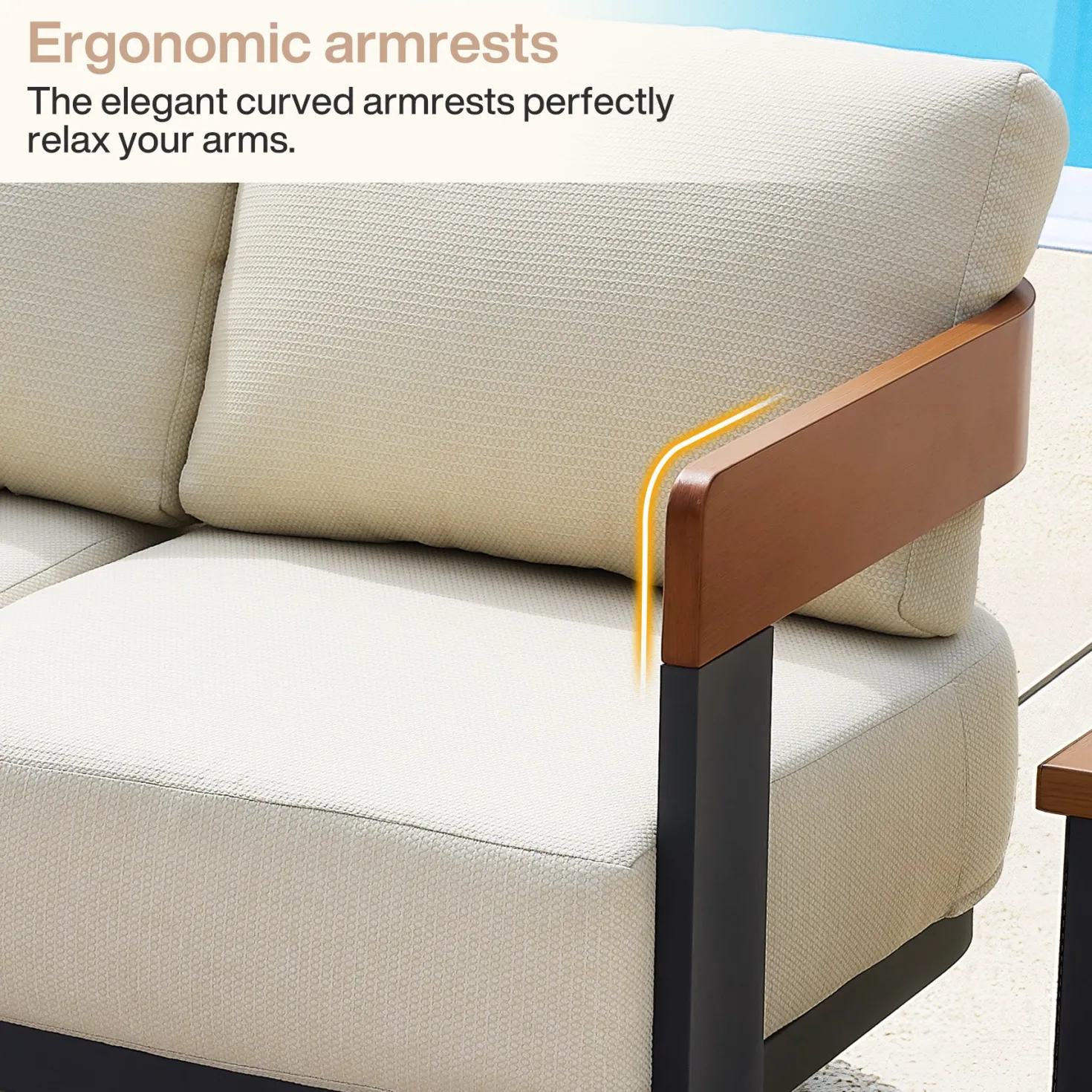 Patio Sofa Loveseat, Outdoor 2-Seater U-Shape Chair with Cushions