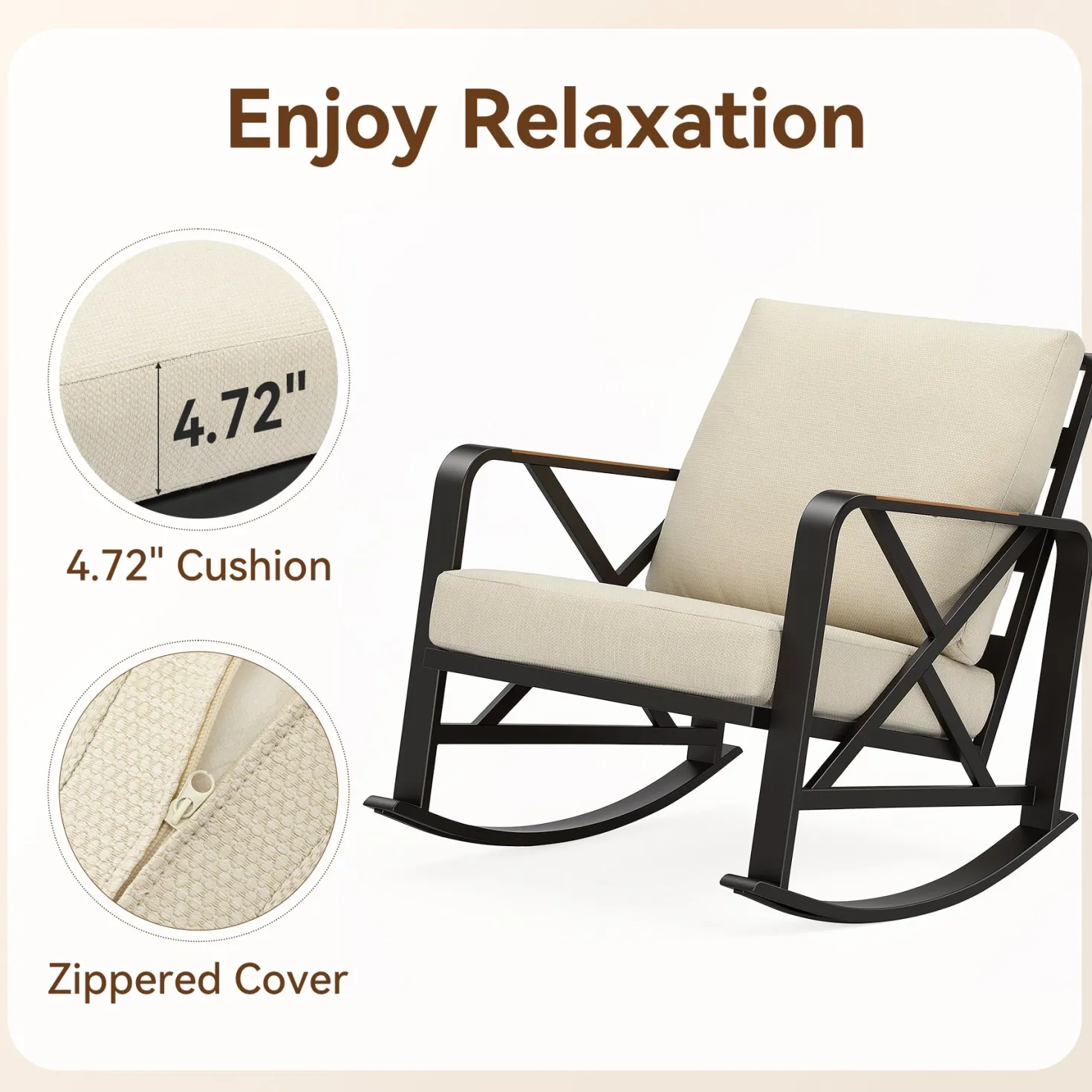 2-Person Outdoor Rocking Chair Set With Bistro Side Table And Cushions