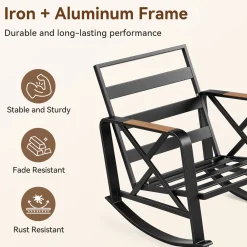 2-Person Outdoor Rocking Chair Set With Bistro Side Table And Cushions