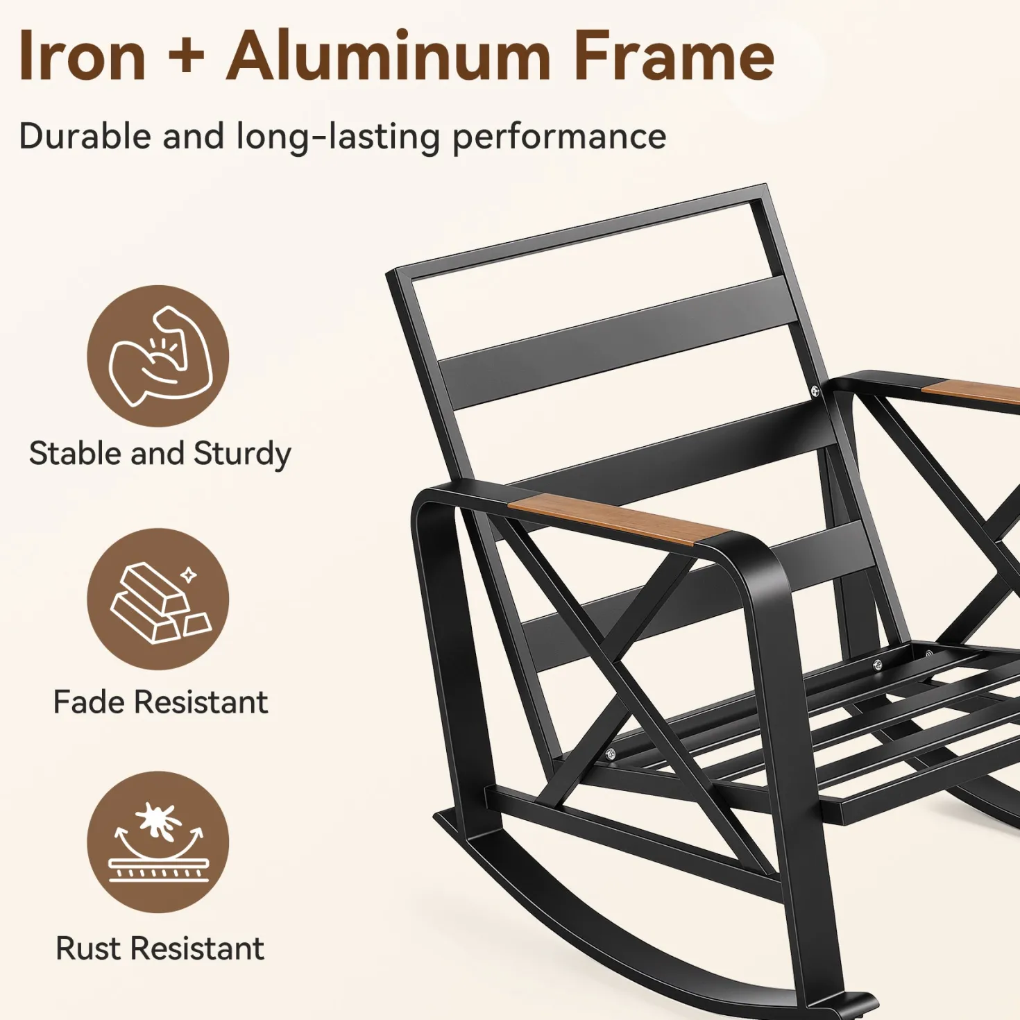 2-Person Outdoor Rocking Chair Set With Bistro Side Table And Cushions