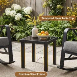 2-Person Outdoor Rocking Chair Set With Bistro Side Table And Cushions
