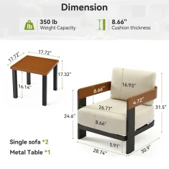 2-Person Patio Conversation Sets With Cushions, 3-Piece Outdoor Furniture Set