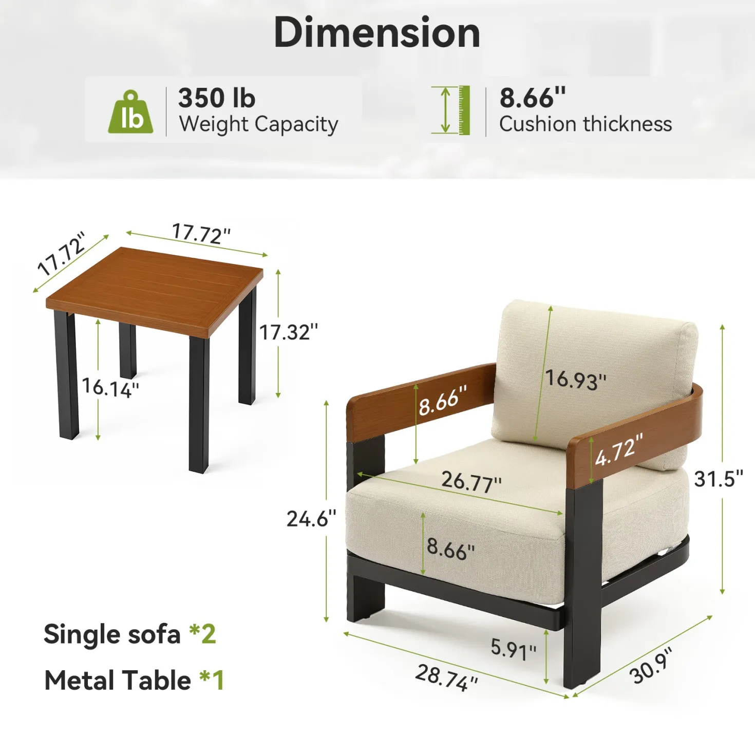 2-Person Patio Conversation Sets With Cushions, 3-Piece Outdoor Furniture Set
