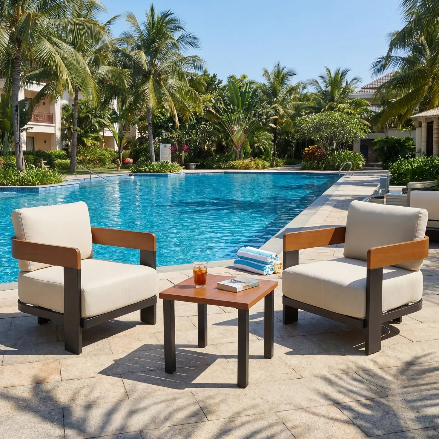 2-Person Patio Conversation Sets With Cushions, 3-Piece Outdoor Furniture Set