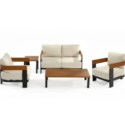 5-Piece Outdoor Conversation Set, 4 Seats Patio Sectional with Coffee Table & Side Table