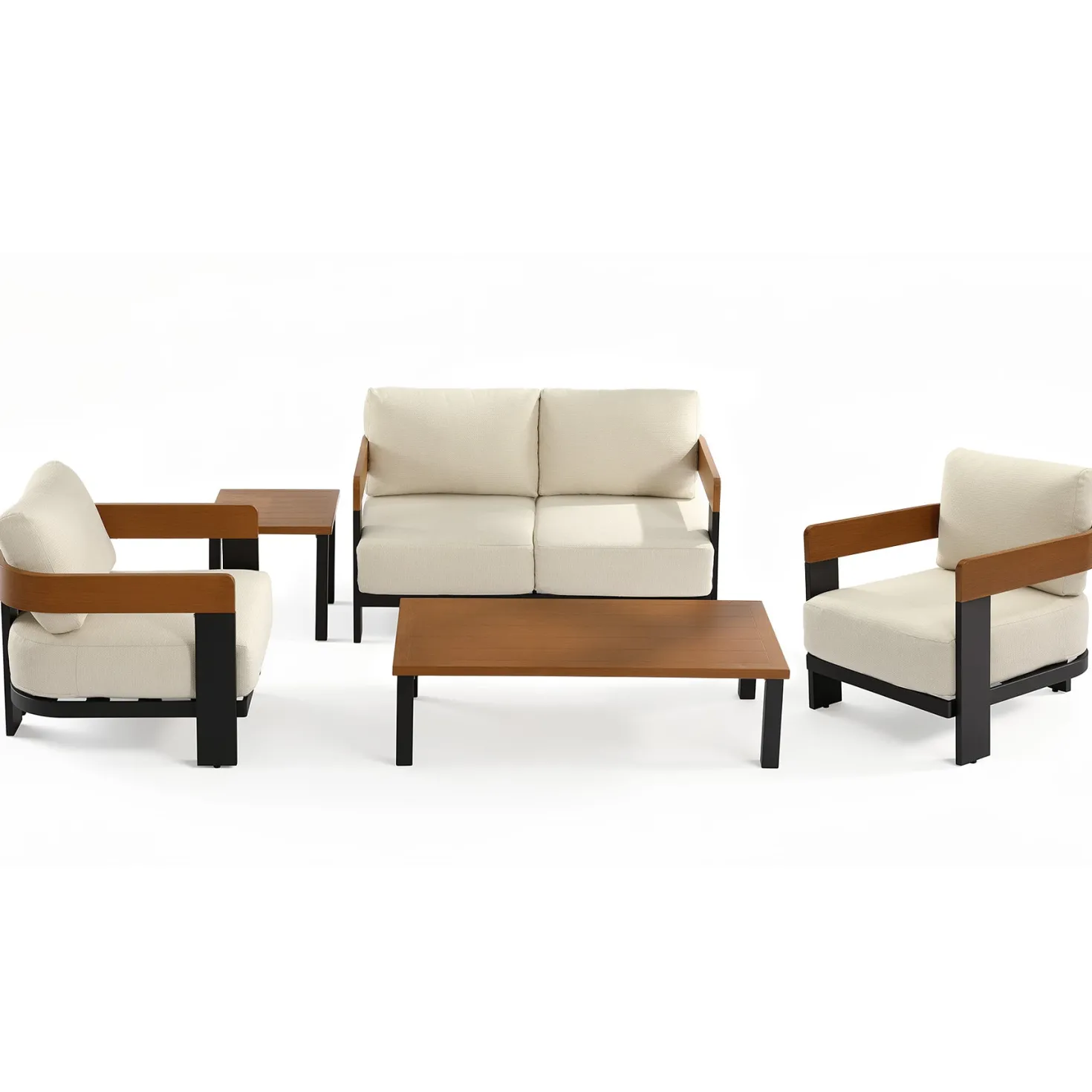 5-Piece Outdoor Conversation Set, 4 Seats Patio Sectional with Coffee Table & Side Table