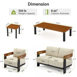 5-Piece Outdoor Conversation Set, 4 Seats Patio Sectional with Coffee Table & Side Table