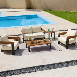 5-Piece Outdoor Conversation Set, 4 Seats Patio Sectional with Coffee Table & Side Table
