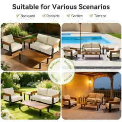 5-Piece Outdoor Conversation Set, 4 Seats Patio Sectional with Coffee Table & Side Table