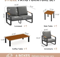 5-Piece Outdoor Patio Furniture Set Conversation Sets with Sofas & Coffee Table & Side Table