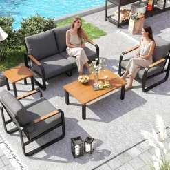 5-Piece Outdoor Patio Furniture Set Conversation Sets with Sofas & Coffee Table & Side Table