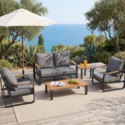 5-Piece Outdoor Patio Furniture Set Conversation Sets with Sofas & Coffee Table & Side Table