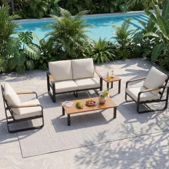 5-Piece Outdoor Patio Furniture Set Conversation Sets with Sofas & Coffee Table & Side Table