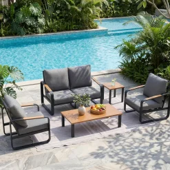 5-Piece Outdoor Patio Furniture Set Conversation Sets with Sofas & Coffee Table & Side Table