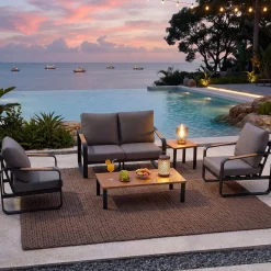 5-Piece Outdoor Patio Furniture Set Conversation Sets with Sofas & Coffee Table & Side Table