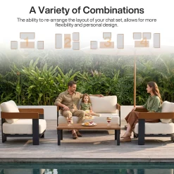 4-Piece Patio Conversation Set, 4 Seats Outdoor Sectional with Coffee Table