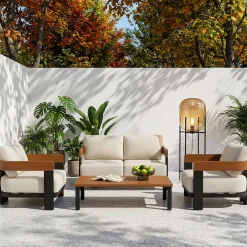 4-Piece Patio Conversation Set, 4 Seats Outdoor Sectional with Coffee Table