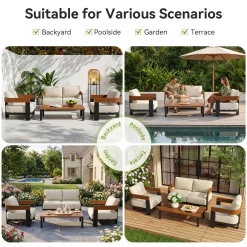 4-Piece Patio Conversation Set, 4 Seats Outdoor Sectional with Coffee Table