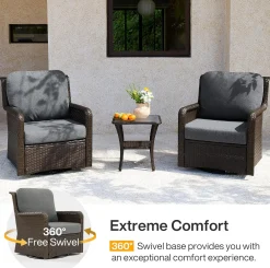 3-Piece Patio Furniture Set, Outdoor Wicker Swivel Chairs Bistro Sets