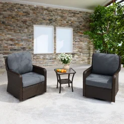 3-Piece Patio Furniture Set, Outdoor Wicker Swivel Chairs Bistro Sets