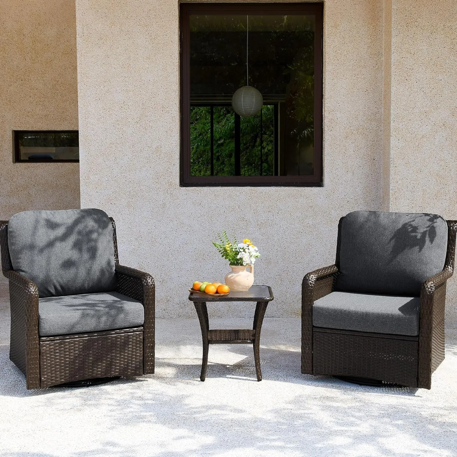 3-Piece Patio Furniture Set, Outdoor Wicker Swivel Chairs Bistro Sets