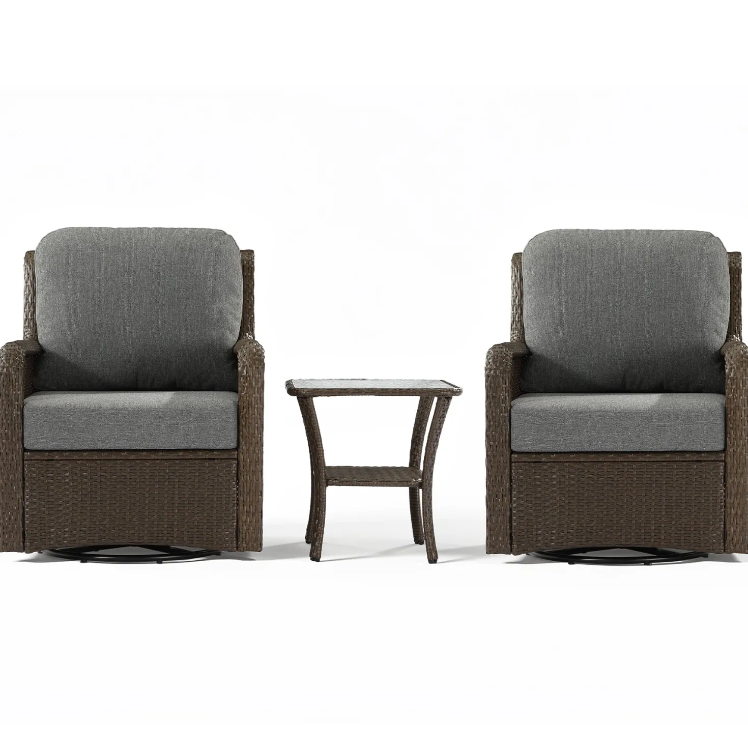 3-Piece Patio Furniture Set, Outdoor Wicker Swivel Chairs Bistro Sets