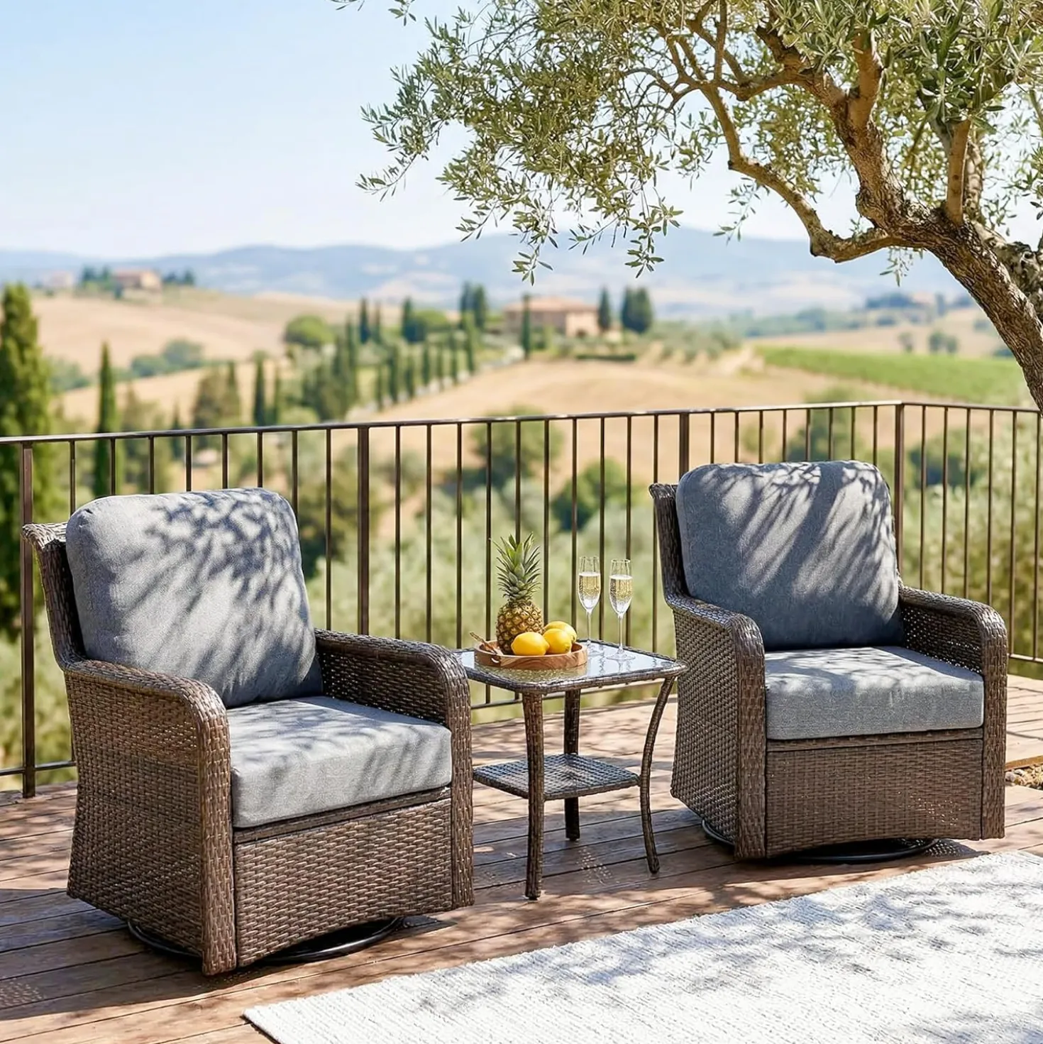 3-Piece Patio Furniture Set, Outdoor Wicker Swivel Chairs Bistro Sets