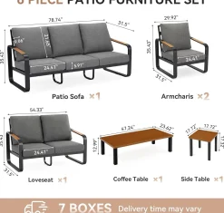 6-Piece Patio Furniture Set Outdoor Conversation Sets with Sofas & Coffee Table & Side Table