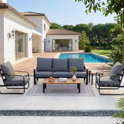 5-Piece Patio Furniture Set Outdoor Conversation Sets with Sofas & Coffee Table & Side Table