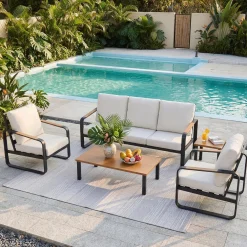5-Piece Patio Furniture Set Outdoor Conversation Sets with Sofas & Coffee Table & Side Table