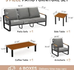 5-Piece Patio Furniture Set Outdoor Conversation Sets with Sofas & Coffee Table & Side Table