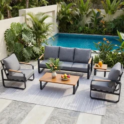 5-Piece Patio Furniture Set Outdoor Conversation Sets with Sofas & Coffee Table & Side Table