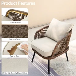 4-Piece Rattan Outdoor Patio Furniture Set with Removable Cushions and Coffee Table