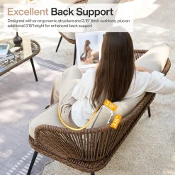 4-Piece Rattan Outdoor Patio Furniture Set with Removable Cushions and Coffee Table