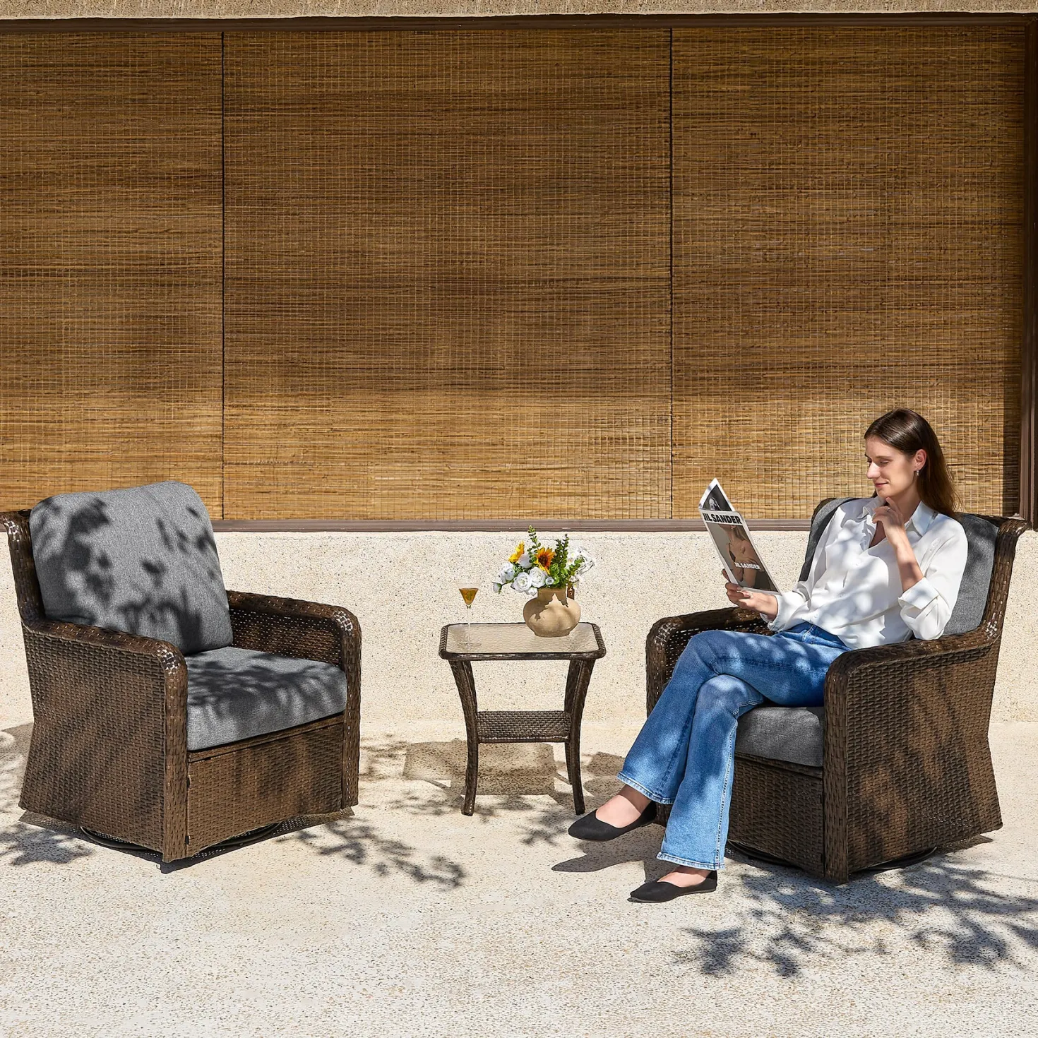 5-Piece Wicker Patio Furniture Set, Outdoor PE Rattan Conversation Set for Backyard