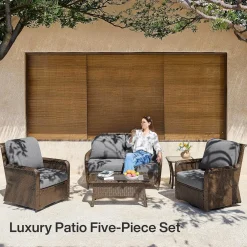 5-Piece Wicker Patio Furniture Set, Outdoor PE Rattan Conversation Set for Backyard