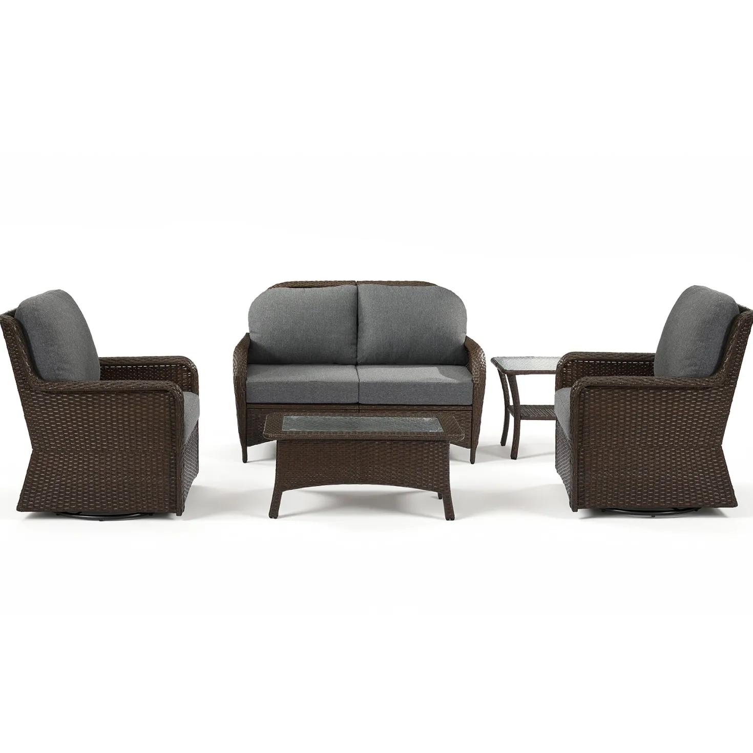 5-Piece Wicker Patio Furniture Set, Outdoor PE Rattan Conversation Set for Backyard