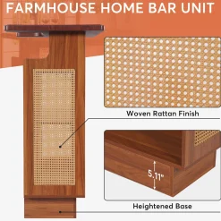 Rattan Home Bar Unit, 4-Tier Liquor Wine Bar Cabinet with Stemware Racks